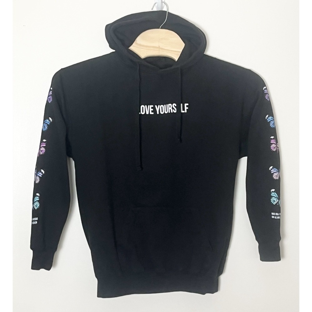 Phora‎ Yours Truly Hoodie Men's Large Black Love Yourself Butterfly Streetwear